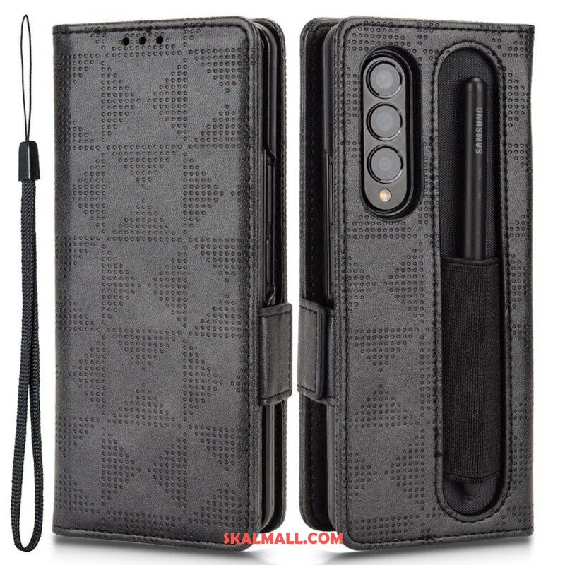 Fodral Samsung Galaxy Z Fold 4 Mönster Perforerade Trianglar Lanyard