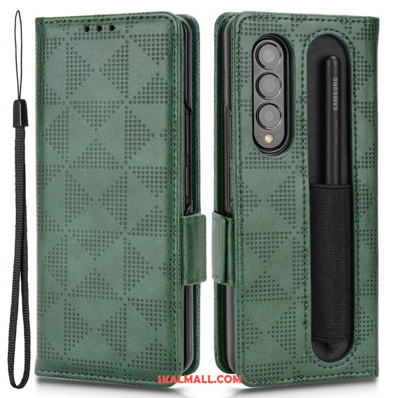 Fodral Samsung Galaxy Z Fold 4 Mönster Perforerade Trianglar Lanyard