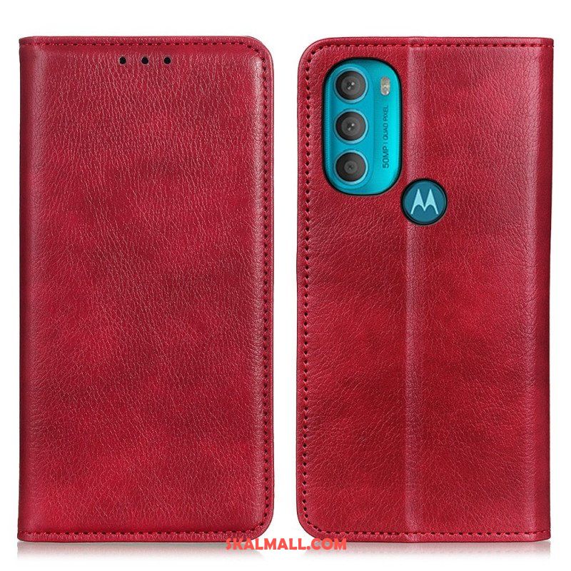 Folio-fodral Moto G71 5G Läderfodral Texturerat Delat Läder