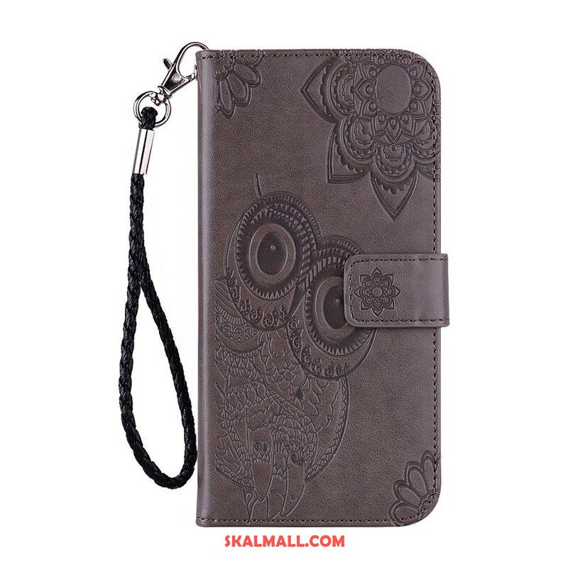 Folio-fodral Samsung Galaxy S21 FE Uggla Mandala Och Lanyard