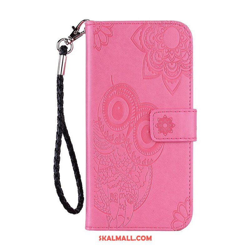 Folio-fodral Samsung Galaxy S21 FE Uggla Mandala Och Lanyard