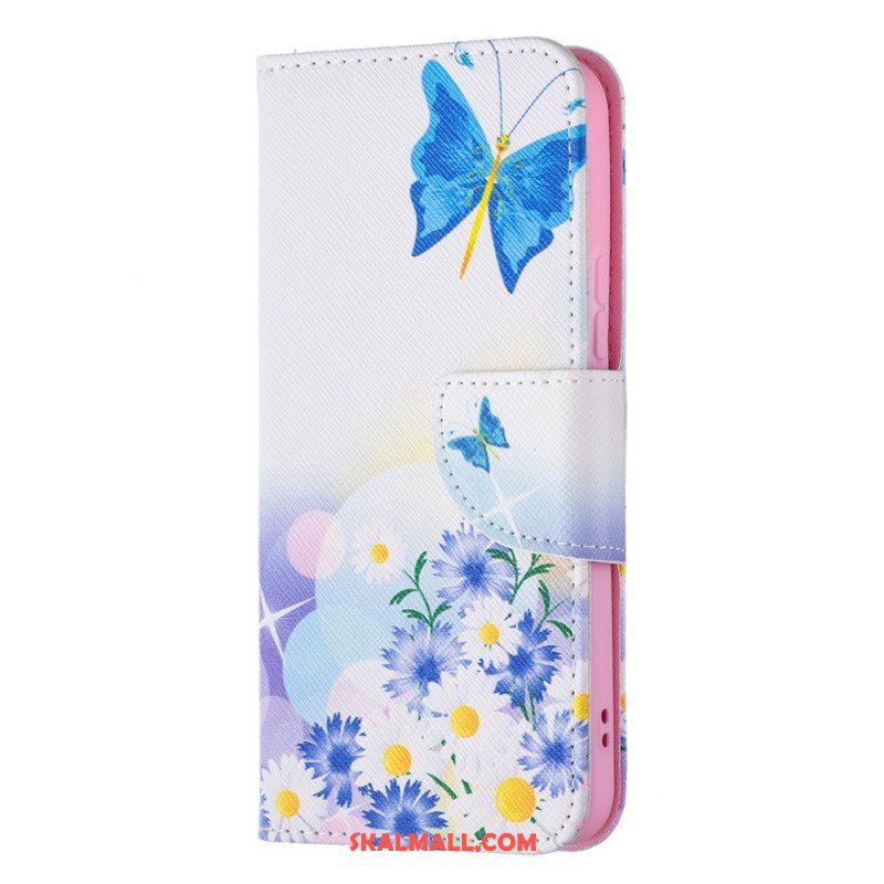 Folio-fodral Samsung Galaxy S22 5G Målade Fjärilar Och Blommor