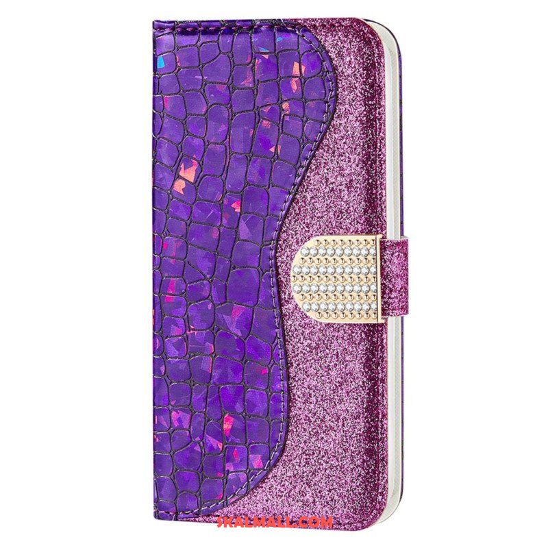 Folio-fodral Samsung Galaxy S23 5G Krokodil Diamanter