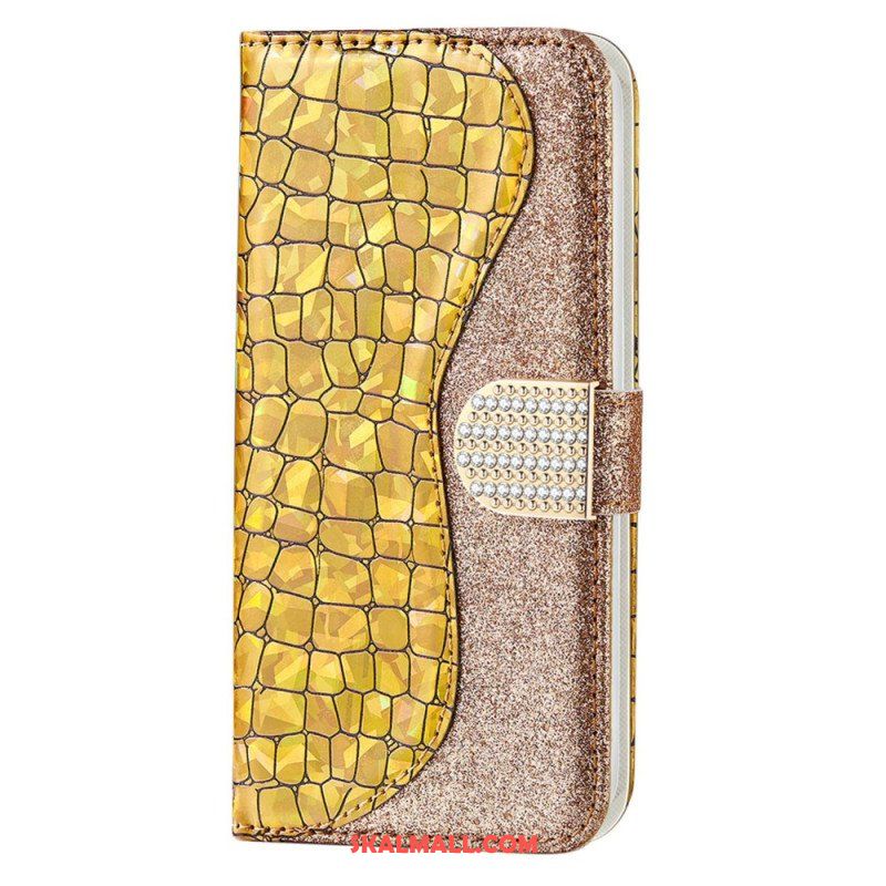 Folio-fodral Samsung Galaxy S23 5G Krokodil Diamanter