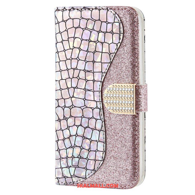 Folio-fodral Samsung Galaxy S23 5G Krokodil Diamanter