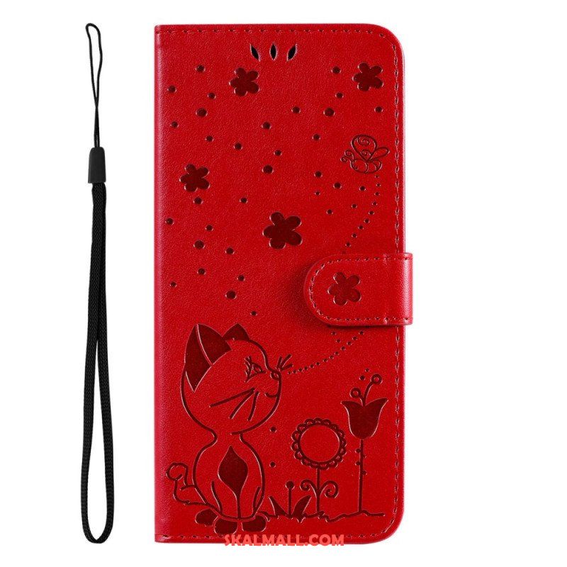 Folio-fodral Samsung Galaxy S23 5G Med Kedjar Strappy Cat And Bees