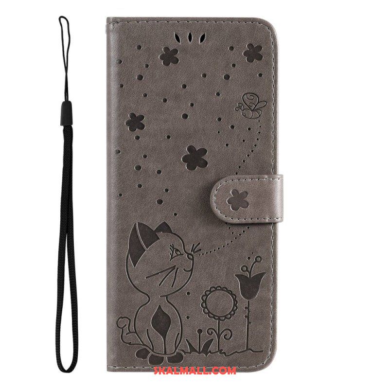 Folio-fodral Samsung Galaxy S23 5G Med Kedjar Strappy Cat And Bees