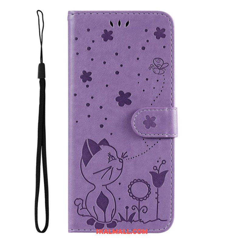 Folio-fodral Samsung Galaxy S23 5G Med Kedjar Strappy Cat And Bees