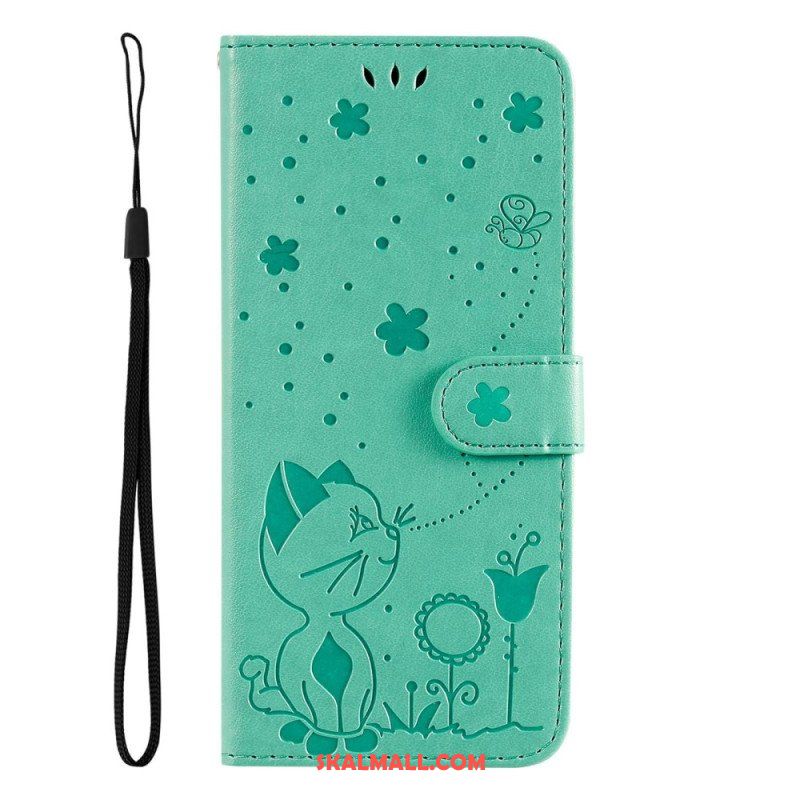 Folio-fodral Samsung Galaxy S23 5G Med Kedjar Strappy Cat And Bees