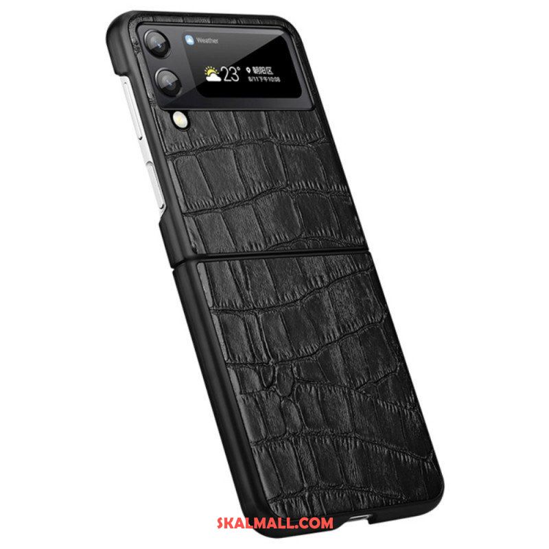 Folio-fodral Skal Samsung Galaxy Z Flip 3 5G Läderfodral Äkta Crocodile Texture Läder