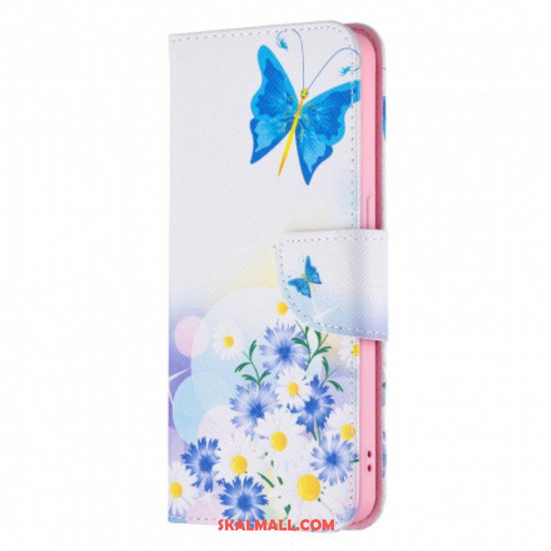 Läderfodral Oppo Reno 6 5G Målade Fjärilar Och Blommor