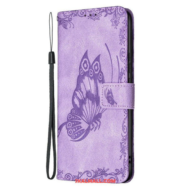 Läderfodral Samsung Galaxy S21 FE Med Kedjar Barock Strappy Butterfly