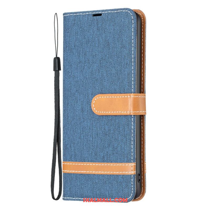 Läderfodral iPhone 16 Plus Telefonfodral Strappy Jeans Tyg