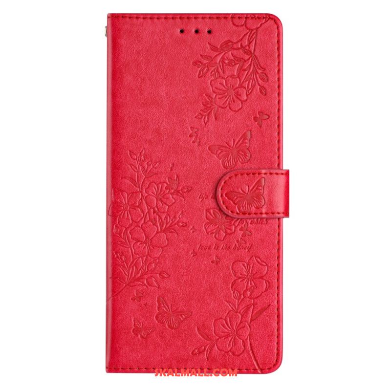 Läderfodral iPhone 16 Telefonfodral Blommigt Fjärilsmönster