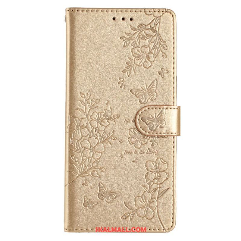 Läderfodral iPhone 16 Telefonfodral Blommigt Fjärilsmönster