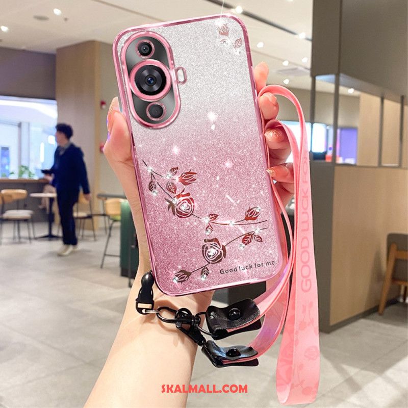 Skal Huawei Nova 12s Blommor Och Strass Med Kadem-rem