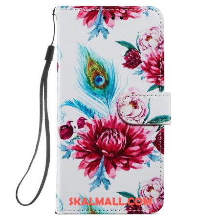 Fodral För Samsung Galaxy S24 5g Färgglada Blommor Med Rem