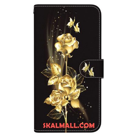 Fodral För Samsung Galaxy S24 Plus 5g Guld Och Rosa Fjärilar Med Rem