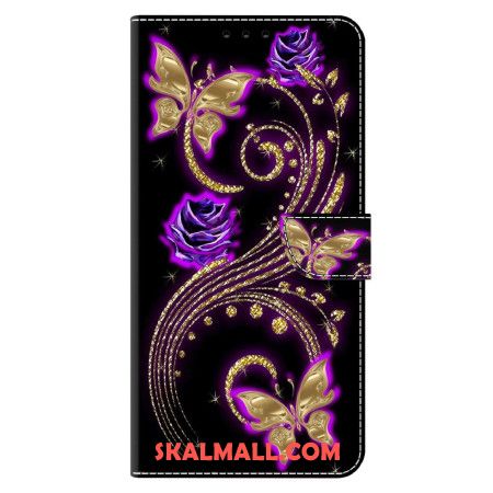 Fodral För Xiaomi Redmi Note 13 5g Violettblommor Och Fjärilar