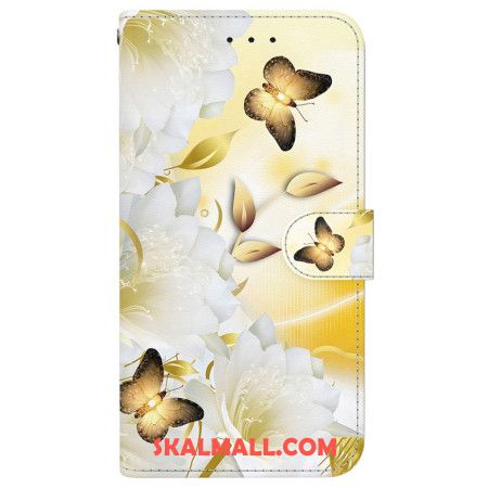 Fodral Samsung Galaxy S24 Fe Gyllene Fjärilar Och Vita Blommor