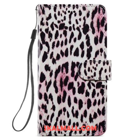 Läderfodral Samsung Galaxy S24 5g Telefonfodral Leopardmönster Med Rem