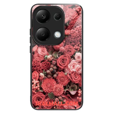 Skal För Xiaomi Redmi Note 13 Pro 4g Härdat Glas Röda Och Rosa Blommor