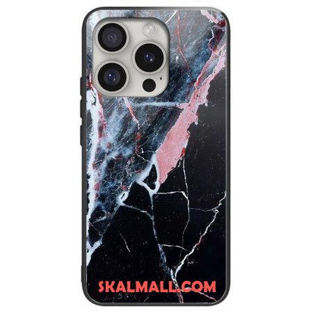 Skal För iPhone 16 Pro Max Svart Marmor Härdat Glas