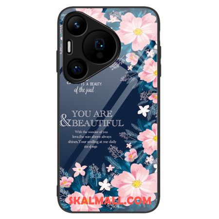 Skal Huawei Pura 70 Telefonfodral Rosa Blommor I Härdat Glas