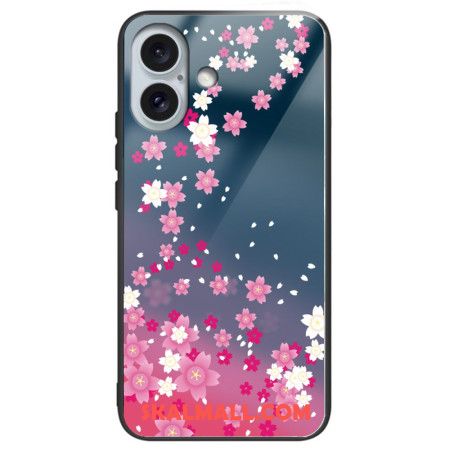 Skal iPhone 16 Plus Rosa Blommor I Härdat Glas