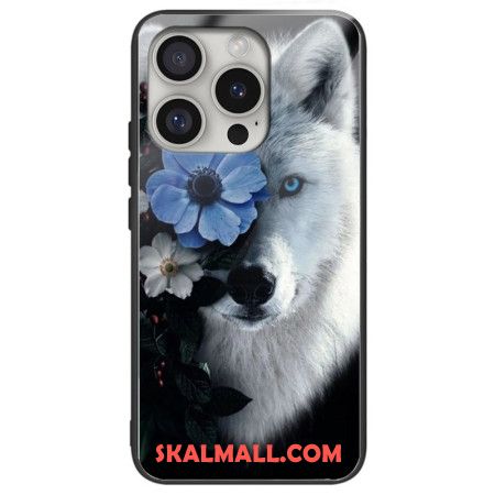 Skal iPhone 16 Pro Max Telefonfodral Varg Och Blå Blomma Härdat Glas